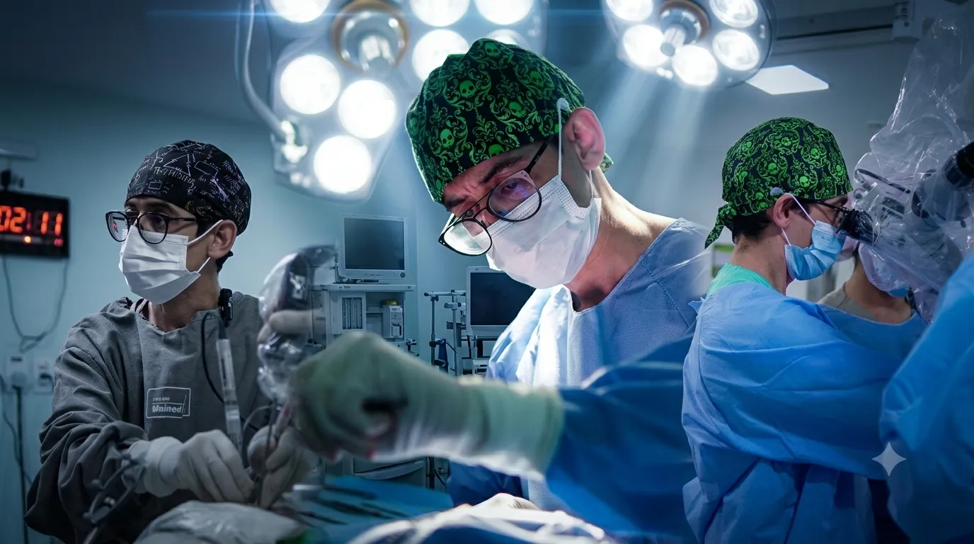 Dr. Bruno Fernandes durante cirurgia de tumor cerebral